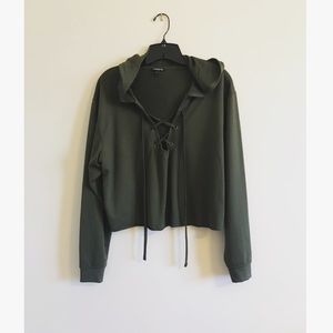 Cropped Lace Up Hoodie